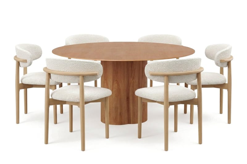 Juno spisegruppe rund 150 cm eg med 6 Jaiveer spisestole, Eg