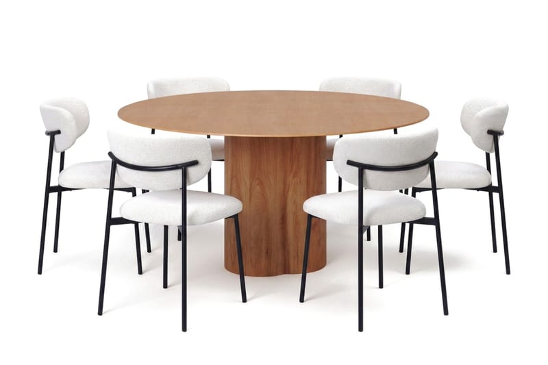 Juno spisegruppe rund 150 cm eg med 6 Lucy spisebordsstole, Eg