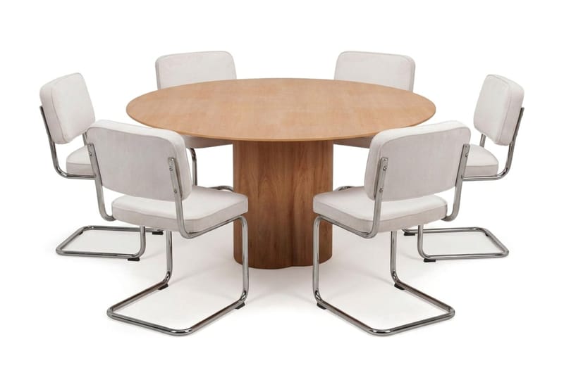 Juno spisegruppe rund 150 cm eg med 6 Milva spisestole, Eg