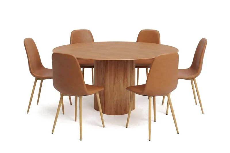 Juno spisegruppe rund 150 cm eg med 6 Nibe spisebordsstole, Eg