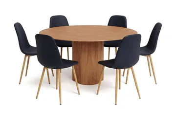 Juno spisegruppe rund 150 cm eg med 6 Nibe spisebordsstole