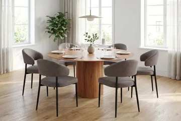 Juno spisegruppe rund 150 cm eg med 6 Sawako spisestole - Eg - Møbler - Borde - Spisebordssæt