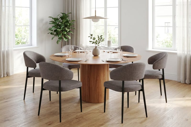Juno spisegruppe rund 150 cm eg med 6 Sawako spisestole - Eg - Møbler - Borde - Spisebordssæt