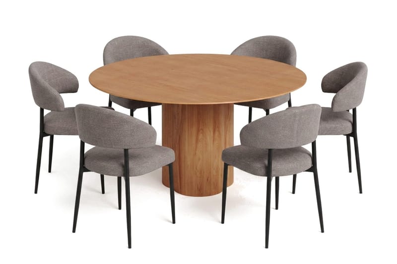 Juno spisegruppe rund 150 cm eg med 6 Sawako spisestole, Eg