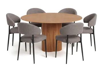 Juno spisegruppe rund 150 cm eg med 6 Sawako spisestole - Eg - Møbler - Borde - Spisebordssæt