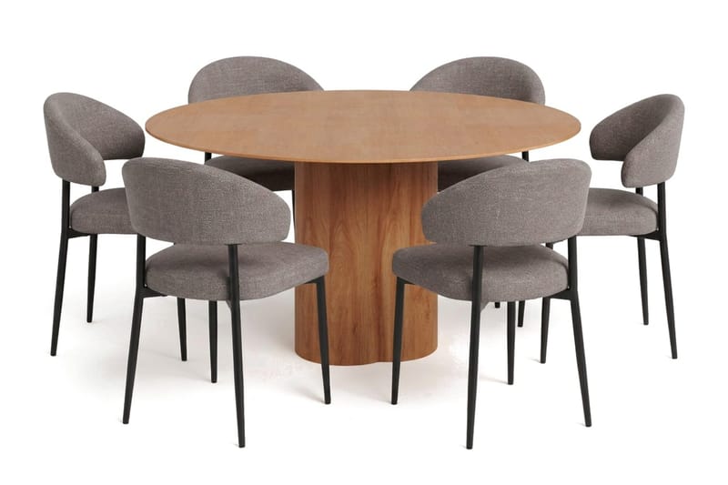 Juno spisegruppe rund 150 cm eg med 6 Sawako spisestole - Eg - Møbler - Borde - Spisebordssæt