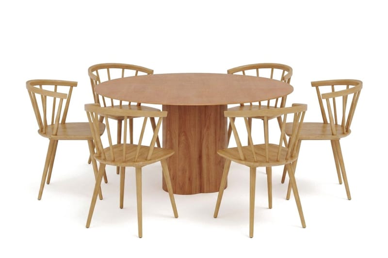 Juno spisegruppe rund 150 cm eg med 6 Tyrö spisestole, Eg