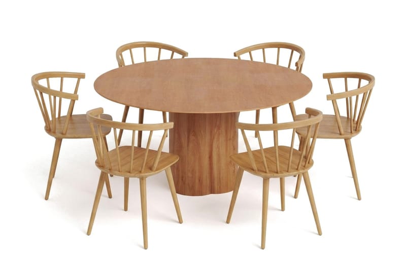 Juno spisegruppe rund 150 cm eg med 6 Tyrö spisestole - Eg - Møbler - Borde - Spisebordssæt