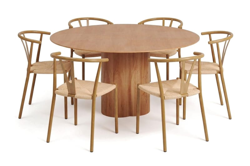 Juno spisegruppe rund 150 cm i eg med 6 Elysia spisestole, Eg