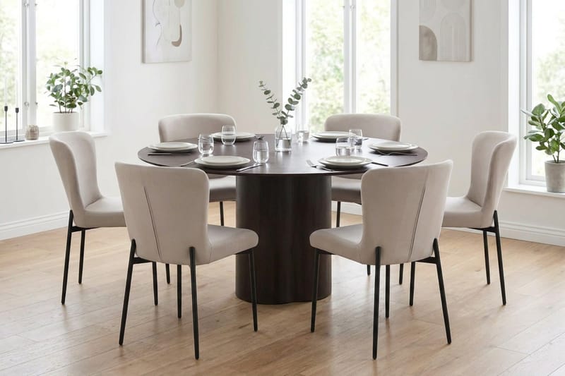 Juno spisegruppe rund 150 cm røget eg med 6 Elsie spisestole - Røget eg/Beige - Møbler - Borde - Spisebordssæt