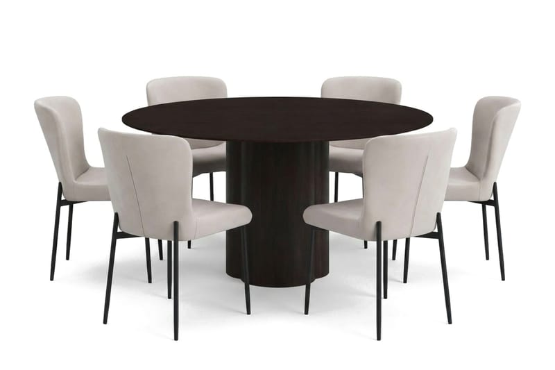 Juno spisegruppe rund 150 cm røget eg med 6 Elsie spisestole - Røget eg/Beige - Møbler - Borde - Spisebordssæt