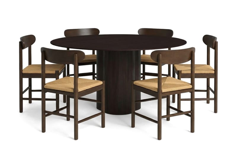 Juno spisegruppe rund 150 cm røget eg med 6 Malte spisestole, undefined
