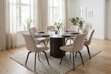 Juno spisegruppe rund 150 cm røget eg med 6 Mora spisebordsstole - Røget eg - Møbler - Borde - Spisebordssæt