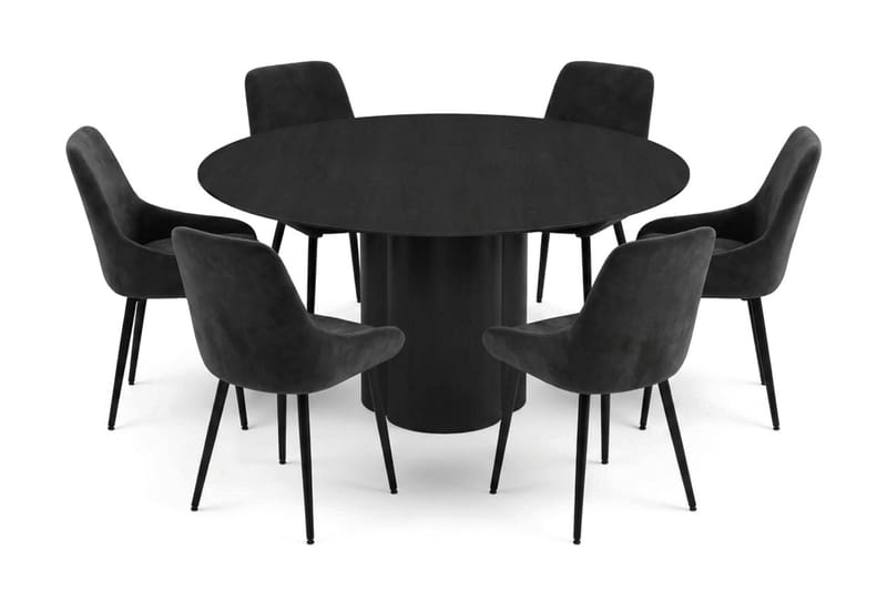 Juno spisegruppe rund 150 cm sort med 6 Alsarp spisebordsstole, Sort