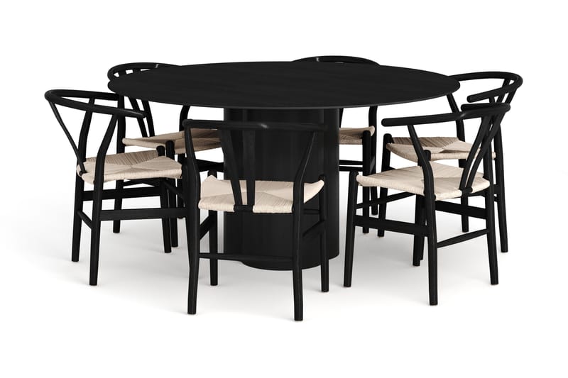 Juno spisegruppe rund 150 cm sort med 6 Dastoori spisestole, Sort
