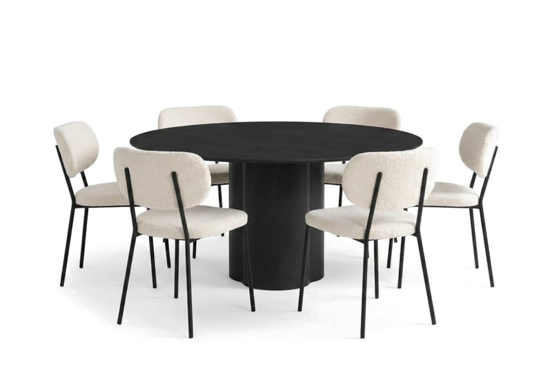 Juno spisegruppe rund 150 cm sort med 6 Gemmiano spisestole, Sortbejdset eg