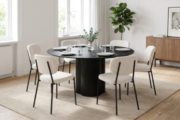 Juno spisegruppe rund 150 cm sort med 6 Gemmiano spisestole - Sortbejdset eg - Møbler - Borde - Spisebordssæt