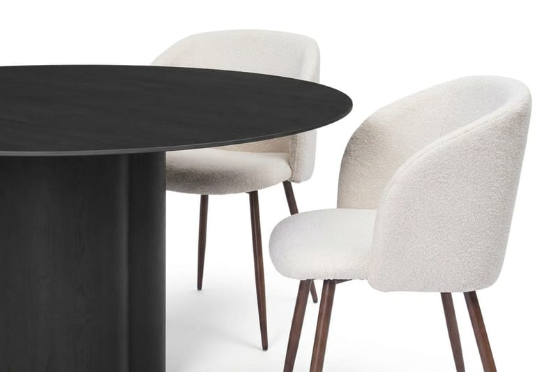 Juno spisegruppe rund 150 cm sort med 6 Greya spisestole - Sortbejdset eg - Møbler - Borde - Spisebordssæt