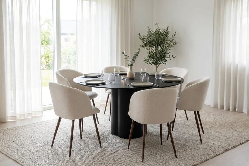 Juno spisegruppe rund 150 cm sort med 6 Greya spisestole - Sortbejdset eg - Møbler - Borde - Spisebordssæt