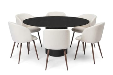 Juno spisegruppe rund 150 cm sort med 6 Greya spisestole - Sortbejdset eg - Møbler - Borde - Spisebordssæt