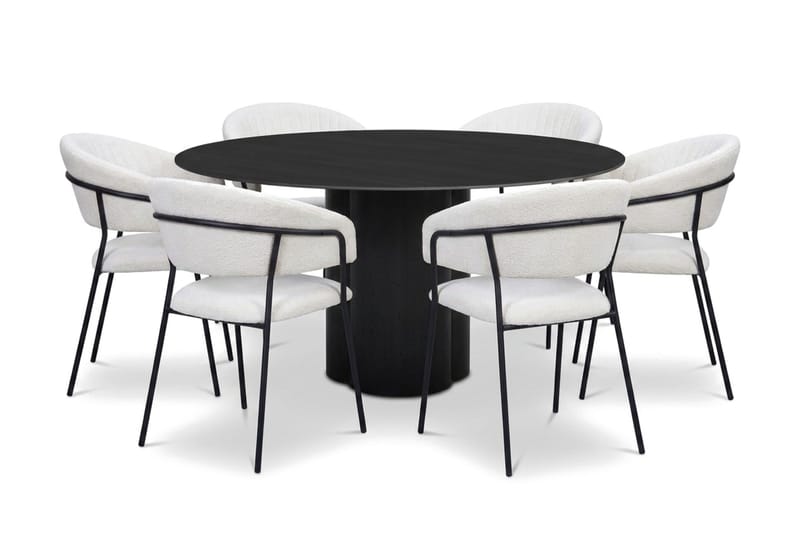 Juno spisegruppe rund 150 cm sort med 6 Karol spisebordsstole, Sort