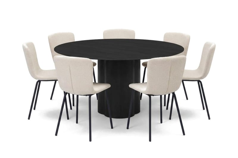 Juno spisegruppe rund 150 cm sort med 6 Katy spisebordsstole, Sortbejdset eg