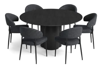 Juno spisegruppe rund 150 cm sort med 6 Sawako spisestole - Sortbejdset eg - Møbler - Borde - Spisebordssæt