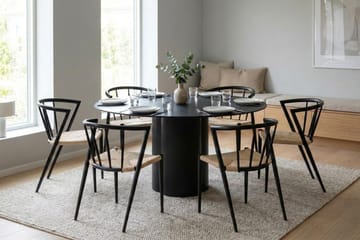 Juno spisegruppe rund 150 cm sort med 6 Winston spisebordsstole - Sortbejdset eg - Møbler - Borde - Spisebordssæt
