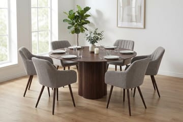 Juno spisegruppe rund 150 cm valnød med 6 Filippa spisebordsstole - Valnød - Møbler - Borde - Spisebordssæt