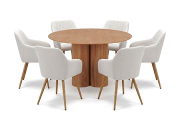 Juno spisegruppe rundt 130 cm eg med 6 Filippa spisestole - Eg - Møbler - Borde - Spisebordssæt