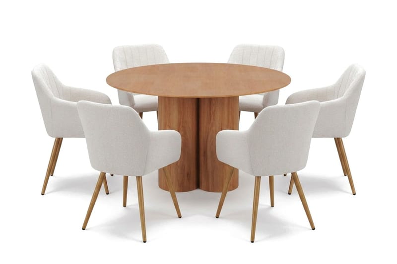 Juno spisegruppe rundt 130 cm eg med 6 Filippa spisestole - Eg - Møbler - Borde - Spisebordssæt