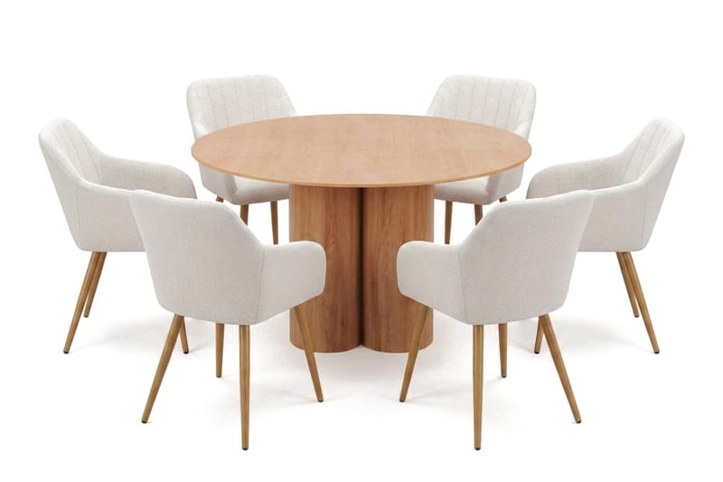 Juno spisegruppe rundt 130 cm eg med 6 Filippa spisestole, Eg