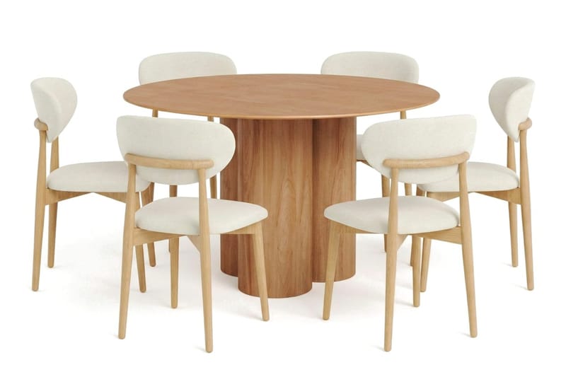 Juno spisegruppe rundt 130 cm eg med 6 Molly spisestole, Eg