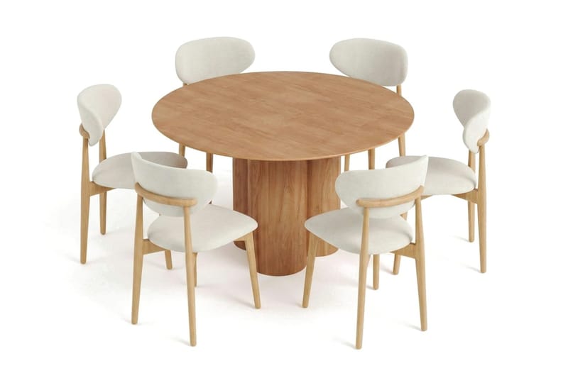 Juno spisegruppe rundt 130 cm eg med 6 Molly spisestole - Eg - Møbler - Borde - Spisebordssæt