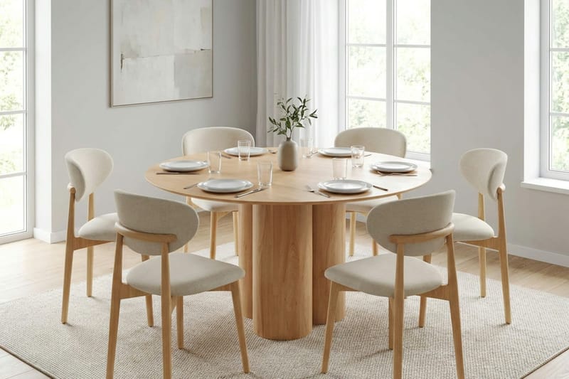 Juno spisegruppe rundt 130 cm eg med 6 Molly spisestole - Eg - Møbler - Borde - Spisebordssæt
