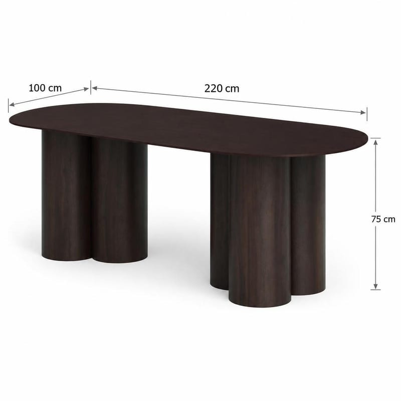 Juno Stort Ovalt Spisebord 220x100 cm med Træ- og Røget Eg-udseende - Mørkebrun - Møbler - Borde - Spisebord og køkkenbord