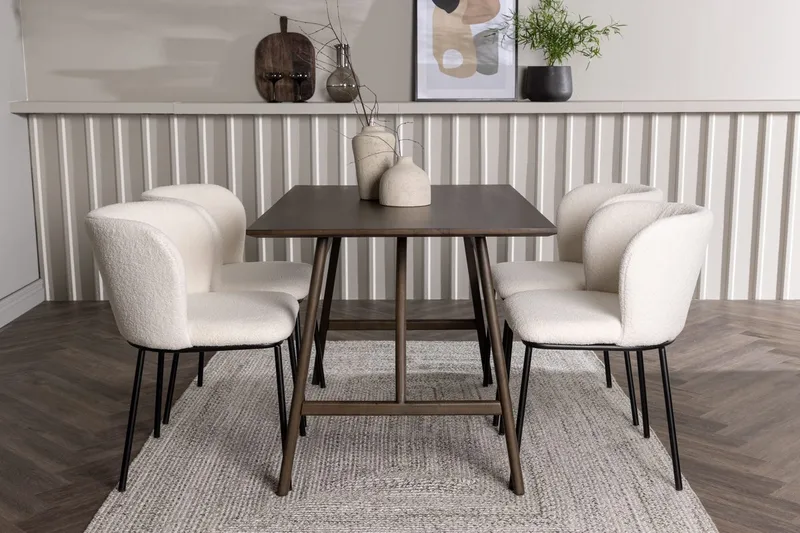 Kaseidon spisebord 120x80 cm med 4 Edina spisebordsstole, Mørkebrun