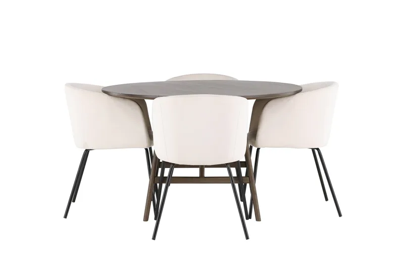 Kaseidon Spisebordssæt 100 cm Rund med 4 Berit Stole, Beige