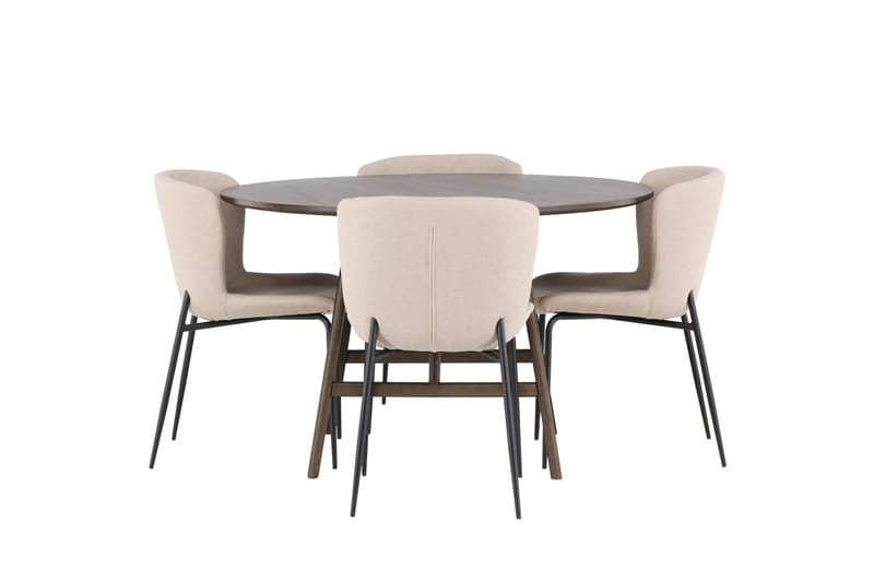 Kaseidon Spisebordssæt 100 cm Rund med 4 Modesto Stole, Beige