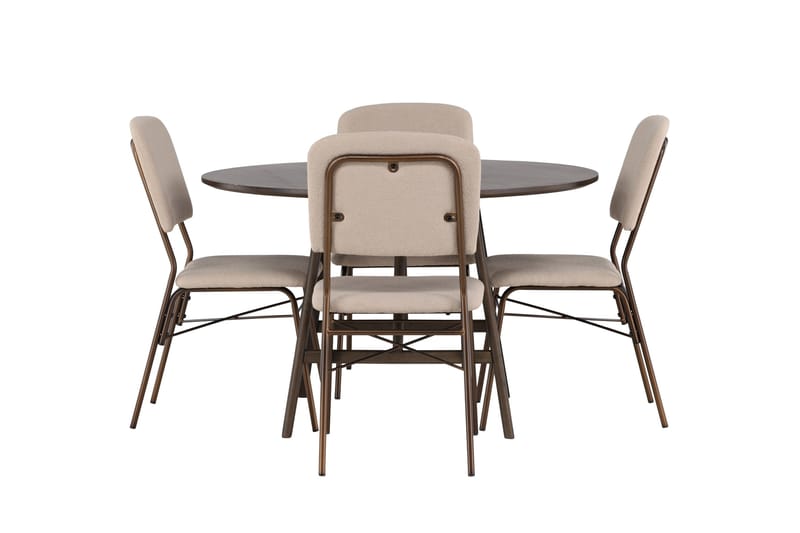 Kaseidon Spisebordssæt 100 cm Rund med 4 Seda Stole, Beige