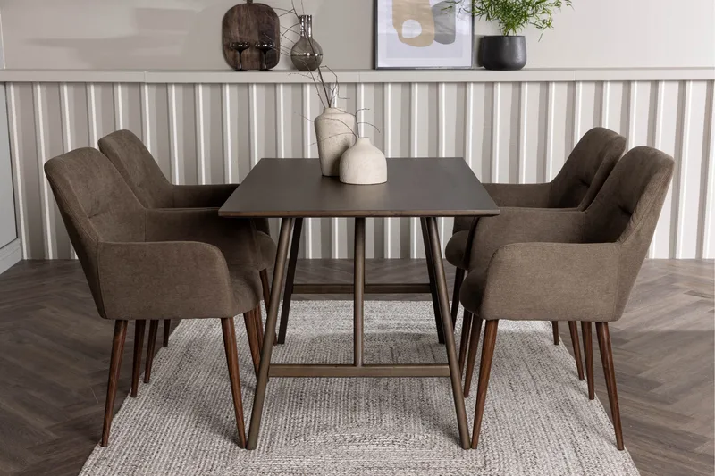 Kaseidon Spisebordssæt 120 cm Rektangulær med 4 Tomorrow Stole - Brun - Møbler - Borde - Spisebordssæt