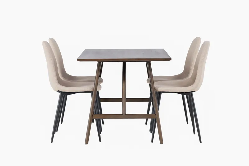 Kaseidon Spisebordssæt 120 cm Rektangulær med 4 Polar Stole - Beige - Møbler - Borde - Spisebordssæt