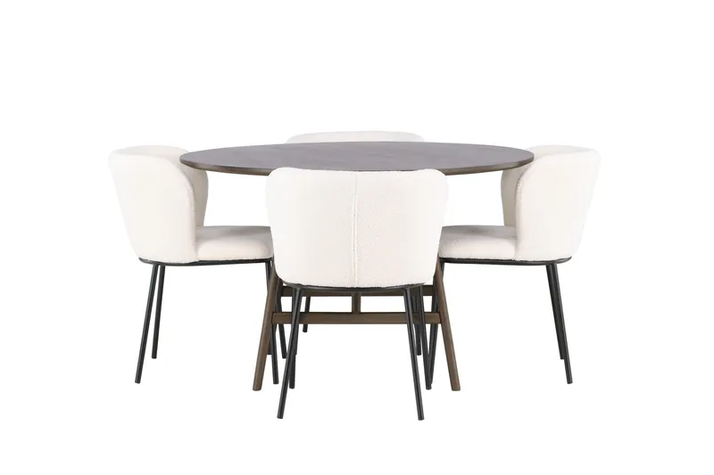 Kaseidon Spisegruppe 100 cm Rund med 4 Edina Stole, Mørk brun