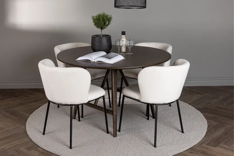 Kaseidon Spisegruppe 100 cm Rund med 4 Edina Stole - Mørk brun - Møbler - Borde - Spisebordssæt