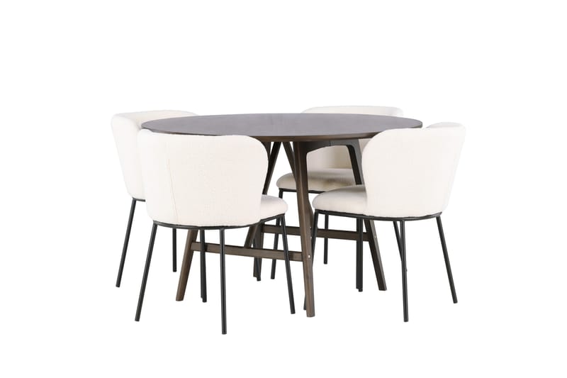Kaseidon Spisegruppe 100 cm Rund med 4 Edina Stole - Mørk brun - Møbler - Borde - Spisebordssæt
