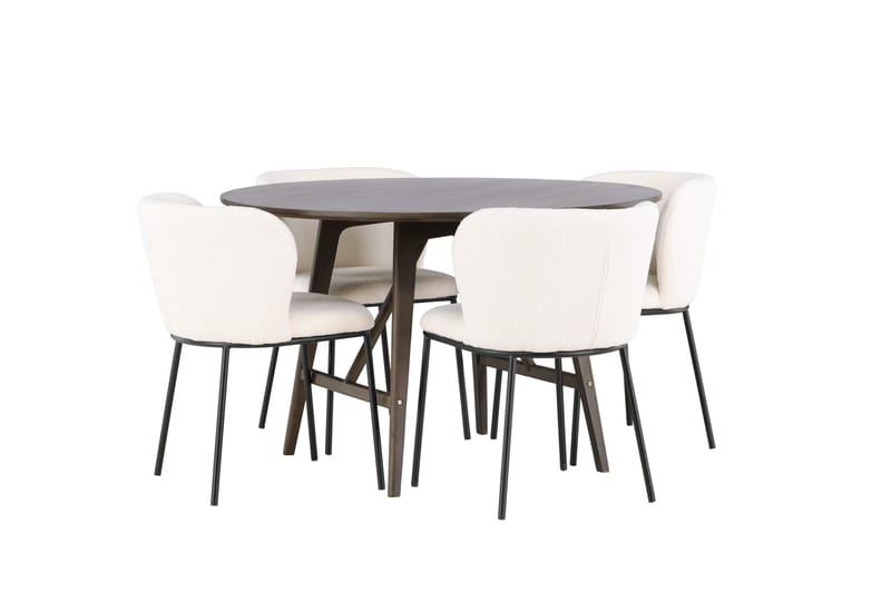 Kaseidon Spisegruppe 100 cm Rund med 4 Edina Stole - Mørk brun - Møbler - Borde - Spisebordssæt