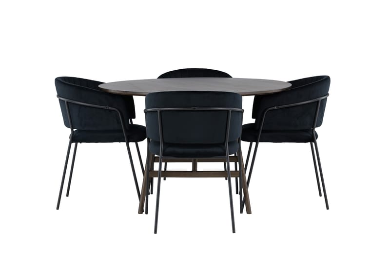 Kaseidon Spisegruppe 100 cm Rund med 4 Selma stole, Mørk brun