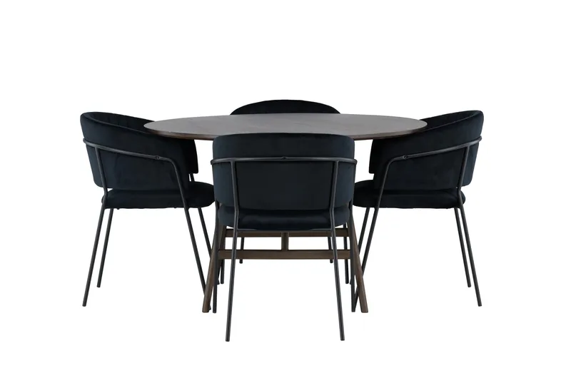 Kaseidon Spisegruppe 100 cm Rund med 4 Selma stole, Mørk brun