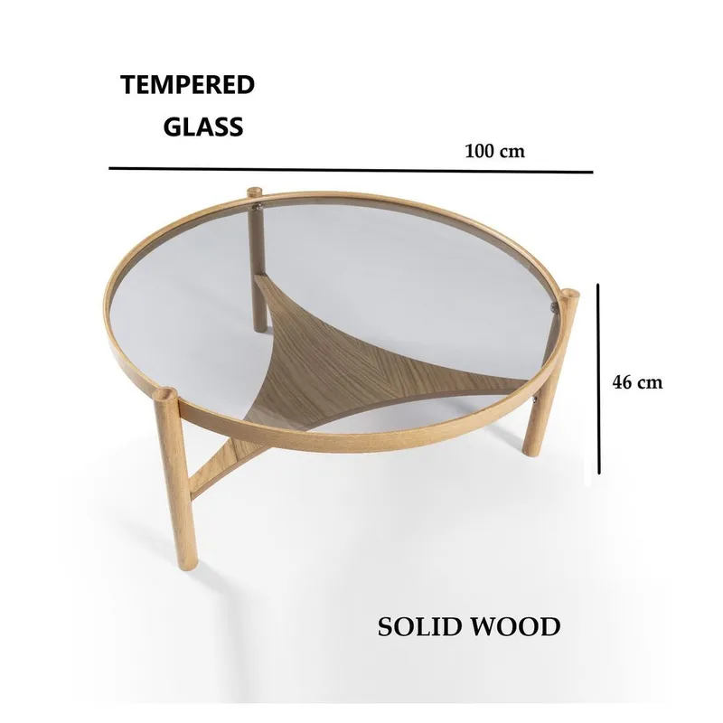 Kelvan 100 cm Rundt Sofabord med Hylder i Glas - Røggrå - Møbler - Borde - Sofabord