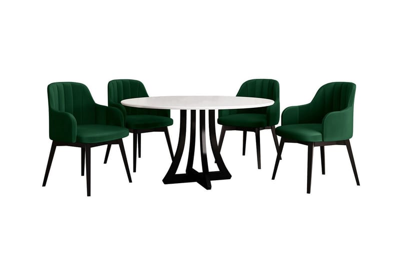 Kendale Spisegruppe - Grøn/Hvid/Sort - Spisebordssæt